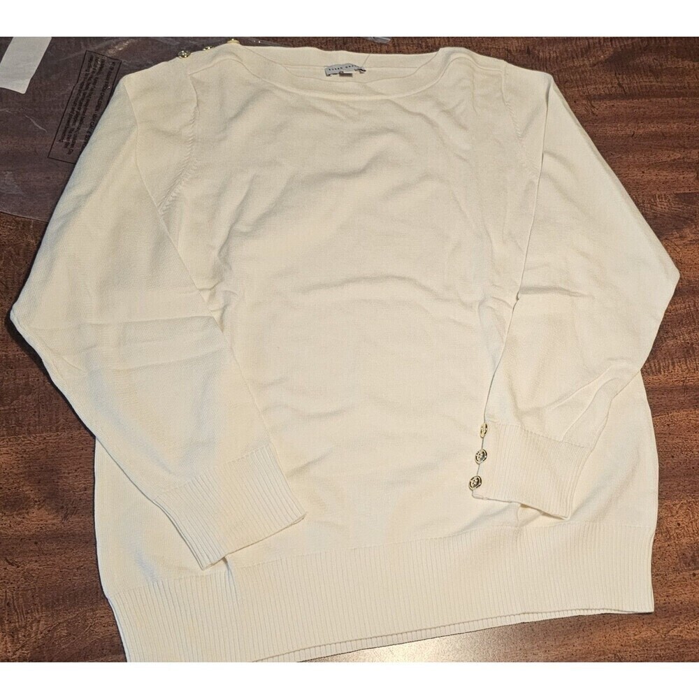 Susan Graver Women's Ivory Long Sleeve Boatneck W/Gold Buttons Size XL NEW